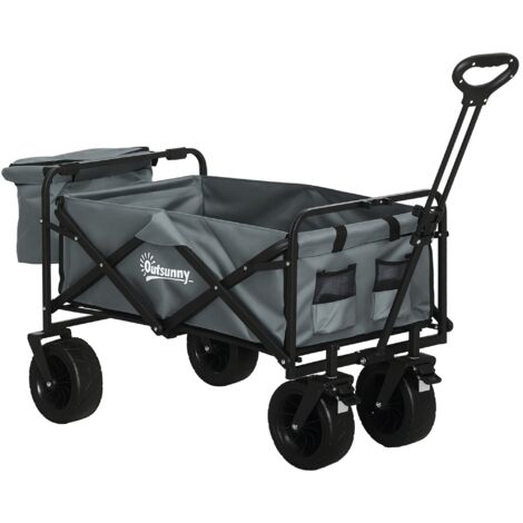 Outsunny Bollerwagen Faltbarer Transportwagen, Lastenwagen mit Kühltasche, Strandwagen mit ausziehbarem Griff, Gartenwagen bis 100 kg Belastbar, Oxford, Dunkelgrau