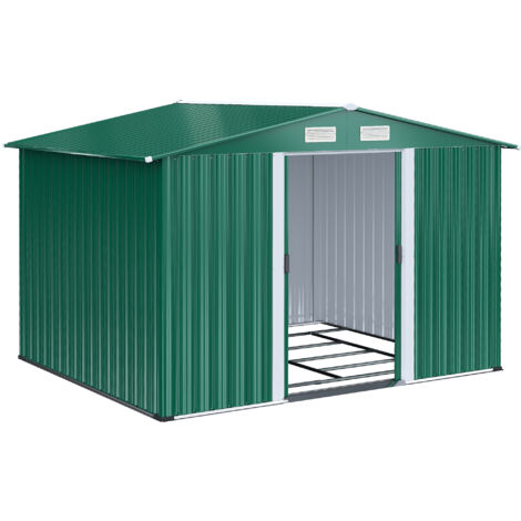 Outsunny Box Casetta da Giardino Ripostiglio per Attrezzi in Lamiera d'Acciaio, Verde, 246x192.5x177.5cm