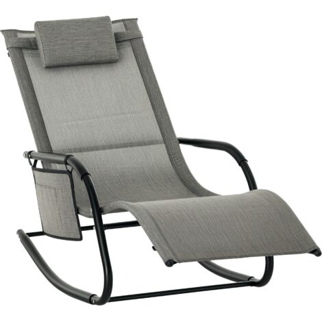 Outsunny Breathable Mesh Rocking Chair Outdoor Recliner w/ Headrest Dark Grey