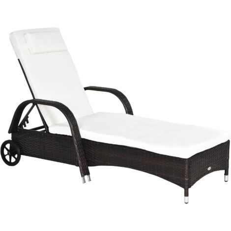 Outsunny Brown Rattan Sun Lounger w/ Adjustable Steel Frame,200Lx73Wx56-103H cm
