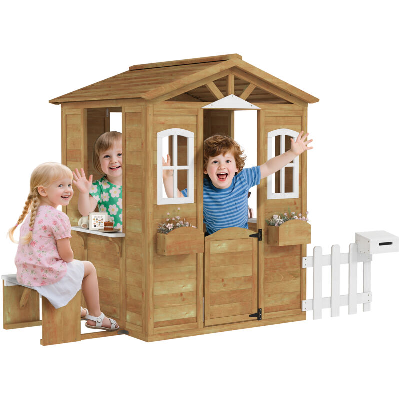 Outsunny - Cabane de jeu pour enfant - Bois de sapin - 205x119x140cm - Jaune