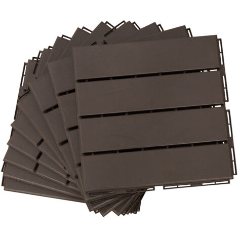 Outsunny Caillebotis - Dalles Terrasse - Lot de 9 - Emboîtables, Facile à Installer - Petit Carreau Composite Plastique Aspect Bois Chocolat
