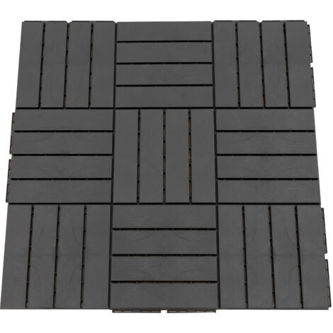 Outsunny Caillebotis - Dalles terrasse - Lot de 9 - emboîtables, Installation très Simple - Petits Carreaux Composite Plastique Imitation Bois Noir