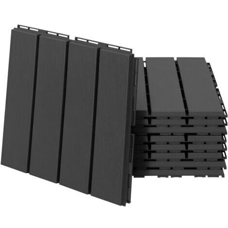 Outsunny Caillebotis - Dalles terrasse - Lot de 9 - emboîtables, Installation très Simple - Petits Carreaux Composite Plastique Imitation Bois Noir