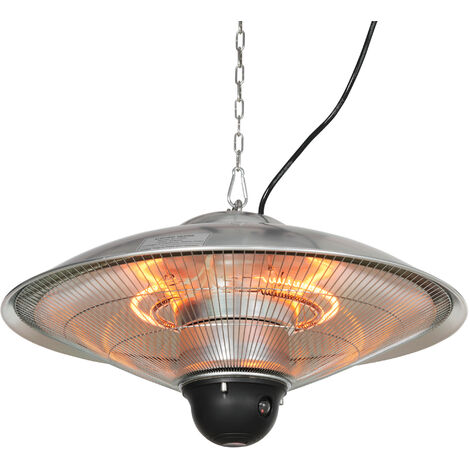Outsunny calefactor exterior de techo 1010/2210W estufa de infrarrojos con mando a distancia 2 niveles de calor IP44 aluminio Ø58,5x33 cm 12,6 m²