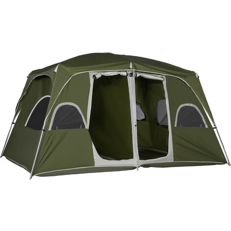 Outsunny Camping Tent, Family Tent 4-8 Person 2 Room Easy Set Up, Green