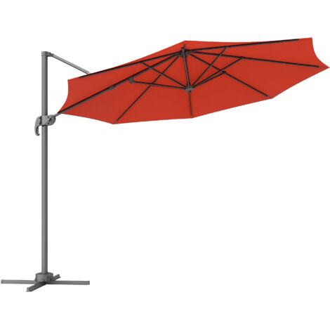 Outsunny Cantilever Roma Parasol 360° Rotation w/ Hand Crank & Base Orange