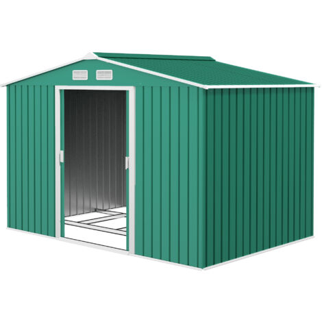 Outsunny Capanno Attrezzi in Acciaio con Porte Scorrevoli  Verde