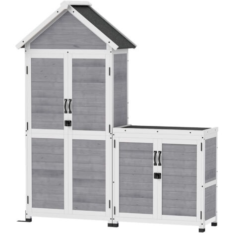 Outsunny Capanno da Giardino e Armadio Porta Attrezzi in Legno Grigio Chiaro