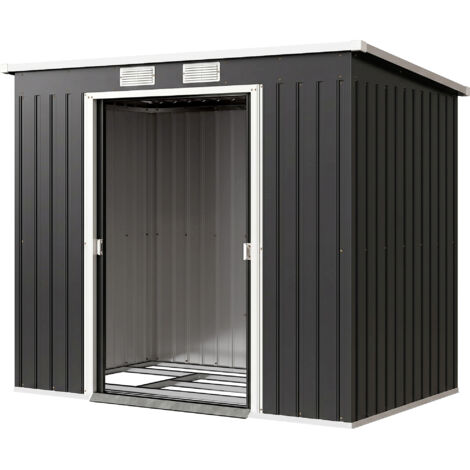 Outsunny Capanno Porta Attrezzi in Acciaio con Tetto Inclinato Grigio Scuro