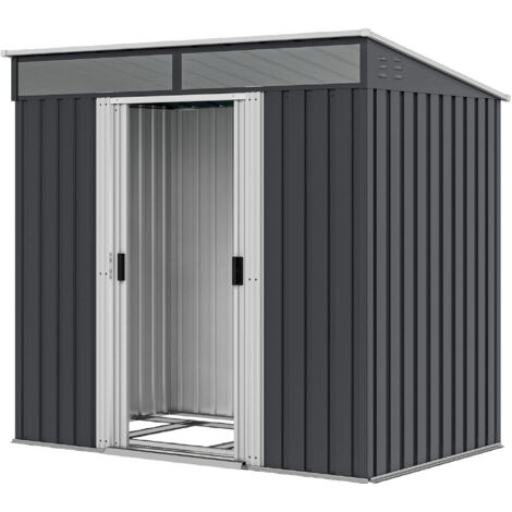 Outsunny Capanno Porta Attrezzi in Acciaio Zincato Grigio con 4 Finestre 2 Ganci