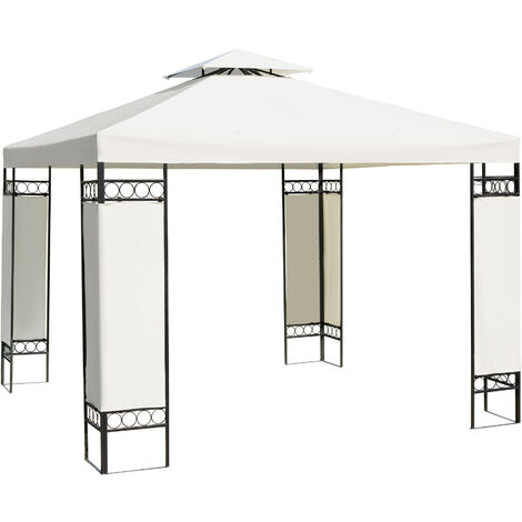 Outsunny Carpa 3x3m Color Crema Estructura Metal Gazebo Cenador 9m2 posibilidad Techos