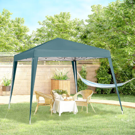 Outsunny Carpa Plegable 2,4x2,4m Cenador de Jardín Impermeable Diseño Pop Up de Acero y Cubierta de Tela Oxford Gazebo para Exterior Verde