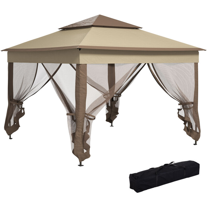 

Carpa Plegable 3.25x3.25m Gazebo Pabellón Cenador Jardín Doble Techo Mosquitera - Marrón