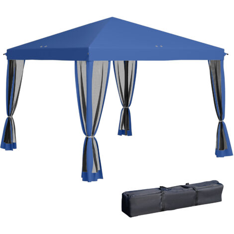 Outsunny carpa plegable 3x3 m cenador de jardín con 4 paredes laterales de malla 8 orificios de drenaje impermeable y bolsa de transporte para jardín