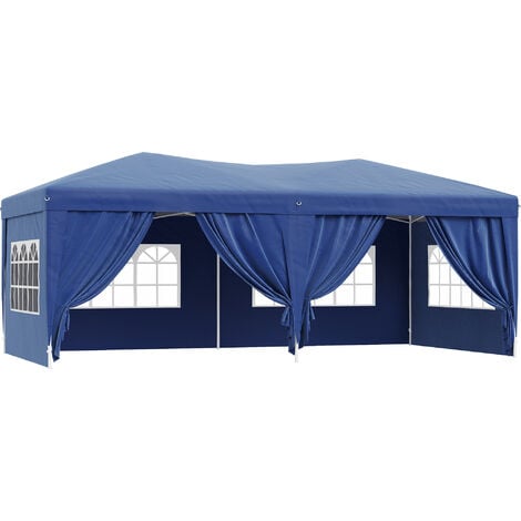 Outsunny Carpa Plegable 6x3m con Paredes Laterales Gazebo Cenador Jardín Fiesta Boda