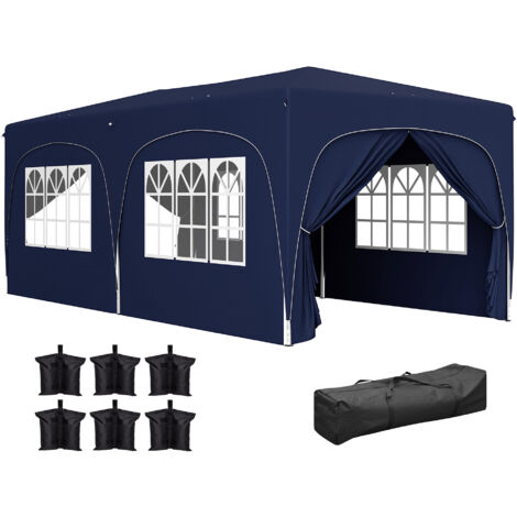 Outsunny carpa plegable gazabo 3x6 m con paneles laterales UPF50+ altura ajustable y bolsa de transporte para camping fiestas patio terraza azul