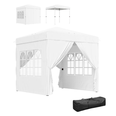 Outsunny carpa plegable pop-up gazebo 2,5x2,5 m cenador plegable con 4 paredes laterales anti-UV altura ajustable y bolsa de transporte blanco