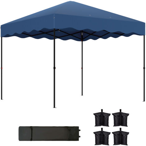 Outsunny carpa plegable pop-up gazebo 3x3 m cenador plegable con protección UV 50+ altura ajustable bolsa de arena y bolsa con ruedas azul oscuro