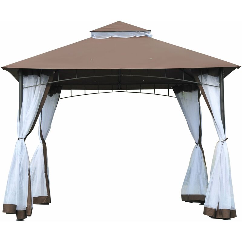 

Outsunny - Cenador de Jardín 3x3m con Doble Techo y Mosquiteras Laterales con Cremallera Buena Ventilación para Terraza Eventos Fiestas Bodas Marrón