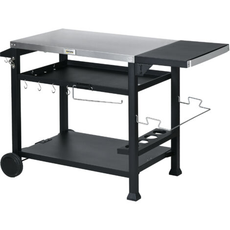 Outsunny Carrello Barbecue in Acciaio Inox con Tavolino Pieghevole Nero
