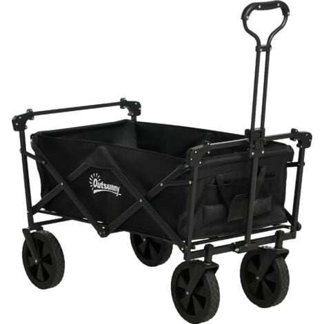 Outsunny Carrello da Giardino 110L con Tettuccio e Maniglia Telescopica Nero