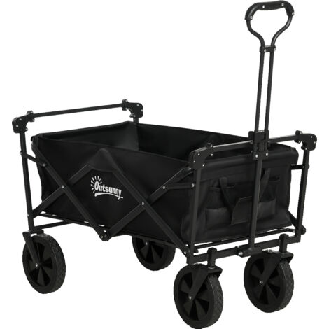 Outsunny Carrello da Giardino 110L con Tettuccio e Maniglia Telescopica Nero