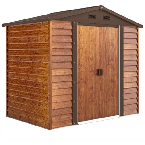 Outsunny caseta de jardín exterior 3 m² 235,7x152x208,7 cm con 2 puertas corredizas y 4 ventanas para almacenamiento de herramientas madera natural