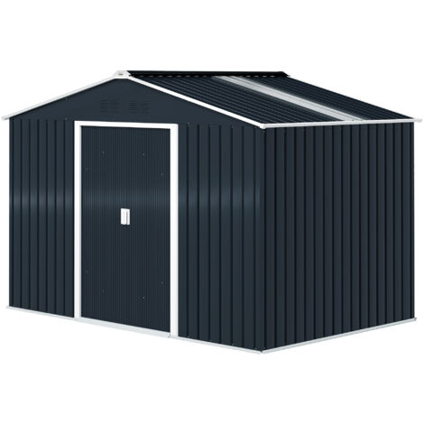 Outsunny Casetta da Giardino in Acciaio con Tetto Inclinato e 2 Porte Grigio
