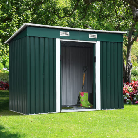 Outsunny Casetta Porta Attrezzi da Giardino in Lamiera d'Acciaio, Verde, 240x120x180cm