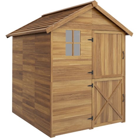 Outsunny Casetta Porta Attrezzi in Legno 1.8x2m con Porta Doppia e Base Inclusa