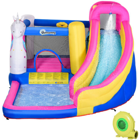 Outsunny Castello con Unicorno Casa Gioco Gonfiabile Gigante per 3 Bambini