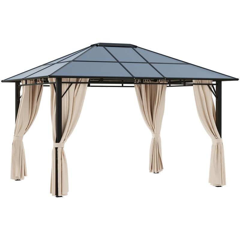 

Outsunny - Cenador de Jardín 3,65x3 m Acero con Techo de Policarbonato Protección UV 50+ - Beige