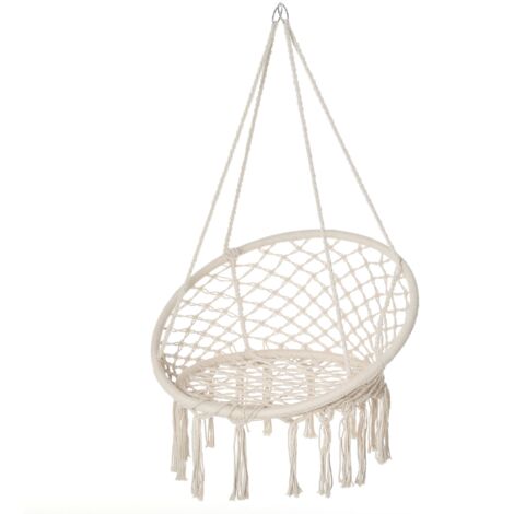 Outsunny Chaise Suspendue Fauteuil suspendu intérieur extérieur Chaise hamac de Voyage Portable Ø 80 x 42H m macramé Coton Polyester Beige