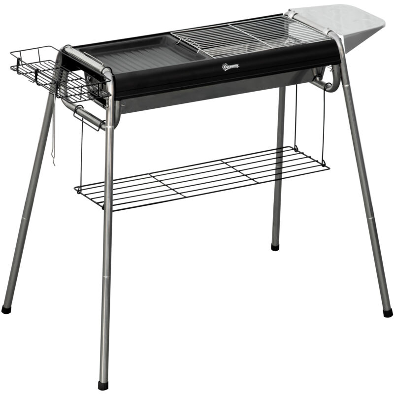 Outsunny - Charcoal Barbecue Grill with Griddle Plate, Black