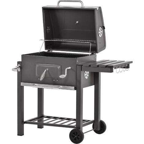 Outsunny Charcoal BBQ Trolley Grill Portable Smoker w/ Shelf Wheels Built In Thermometer