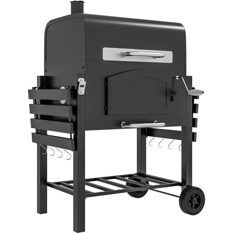 Outsunny - Charcoal Grill bbq Trolley w/ Adjustable Charcoal Height & Thermometer