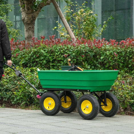 Outsunny Chariot de Jardin à Main Benne basculante 75° 125L Charge Max. 200 Kg 4 Roues pneumatiques Acier PP Jaune Vert