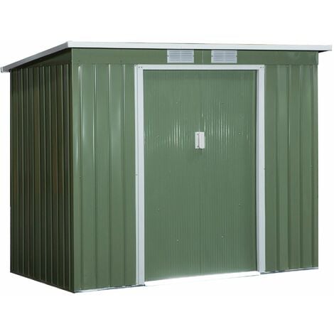 Outsunny cobertizo de jardín 213x130x172 cm base de 2,42 m² caseta de exterior metálica para almacenamiento de herramientas con 2 puertas correderas