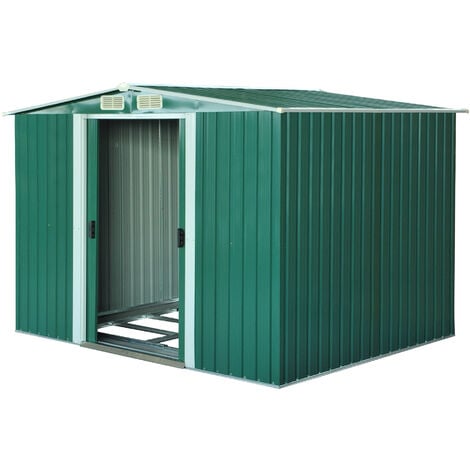 Outsunny cobertizo de jardín 258x206x178 cm 5,3m² caseta metálica con puertas correderas y ventilaciones para almacenamiento de herramientas
