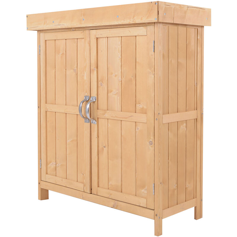 

Outsunny - Caseta de Jardín Cobertizo de Madera Exterior para Almacenamiento de Herramientas Leñas con 2 Puertas y Techo Asfáltico Abatible 74x43x88