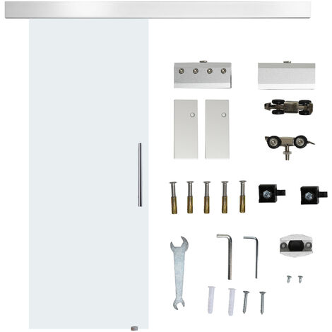 HOMCOM Puerta Deslizante de Vidrio Puerta Corredera Cristal 8mm Riel Alumino 75x210cm