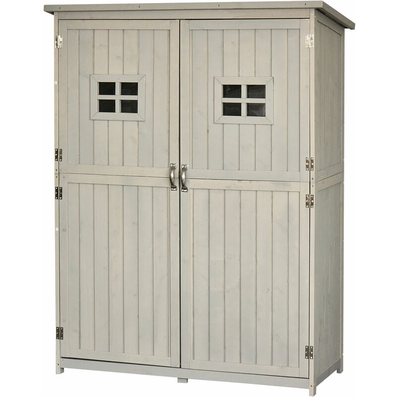 

Outsunny - Cobertizo de Madera Caseta de Jardín Exterior Armario Herramientas de Jardinería con Estantes Doble Puerta Ventanas y Techo Asfáltico