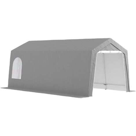 Outsunny cobertizo jardín exterior 300x597x257 cm con puerta enrollable con cremallera impermeable tienda de almacenamiento en garaje exterior gris