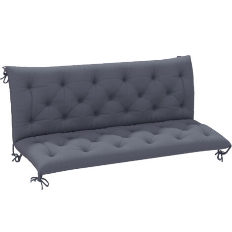 Outsunny Cojín para Banco con Respaldo 150x98x8 cm Colchón de Banco de 3 Plazas con 6 Cordones de Fijación para Jardín Terraza Balcón Exterior Gris