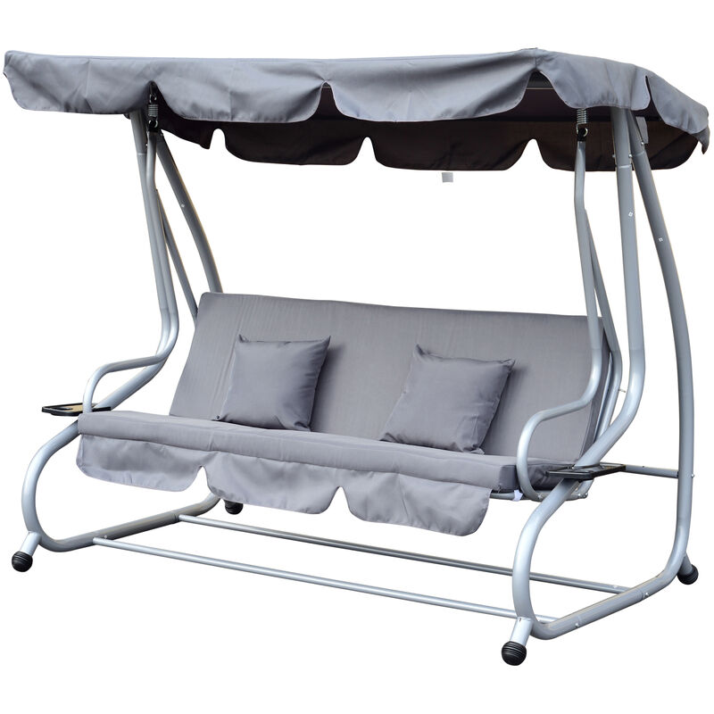 

Outsunny - Columpio Balancín Jardín Convertible en Cama Techo Ajustable Acero Gris - Gris