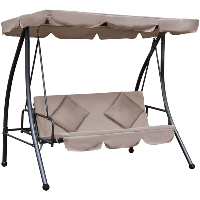 

Outsunny - Columpio Balancín Jardín Convertible en Cama 3 Plazas Acero Beige - Beige