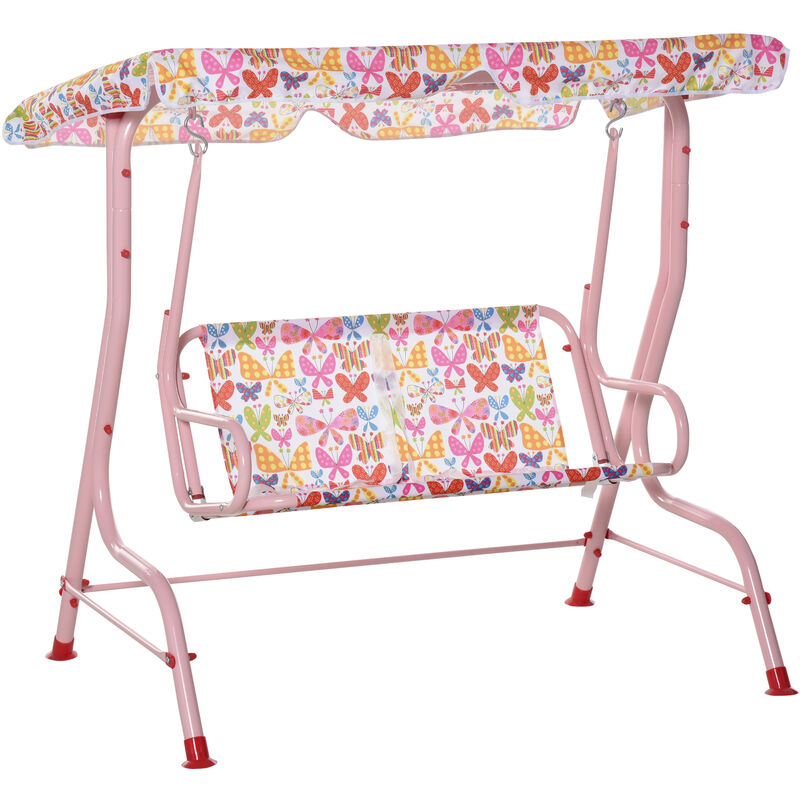 

Columpio Infantil de Jardín de 2 Plazas Balancín de Exterior para Niños +3 Años con Toldo Ajustable en Ángulo Carga Máx. 60 kg 110x70x110 cm - Rosa