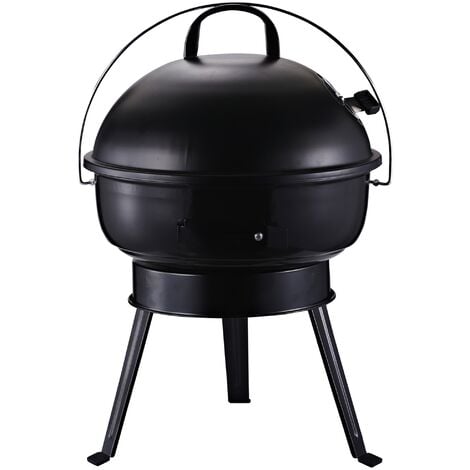 Outsunny Compact Portable Lightweight Enamel BBQ Grill w/ Lid Carry Handle Black