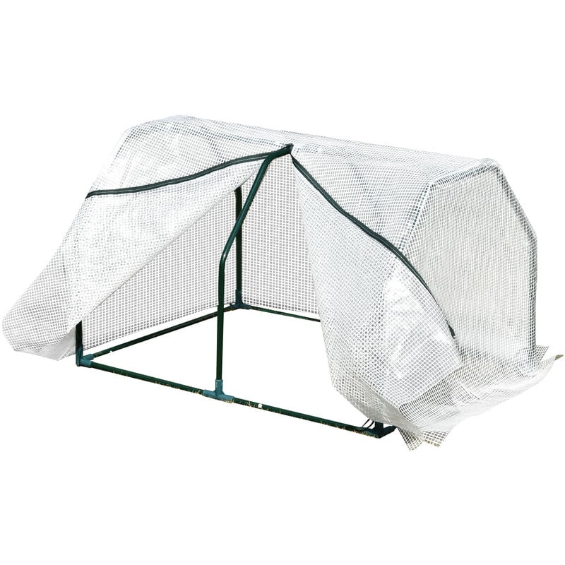 Compact Tunnel Greenhouse Planter Shelter w/ Mesh Cover 60x99cm White - Outsunny